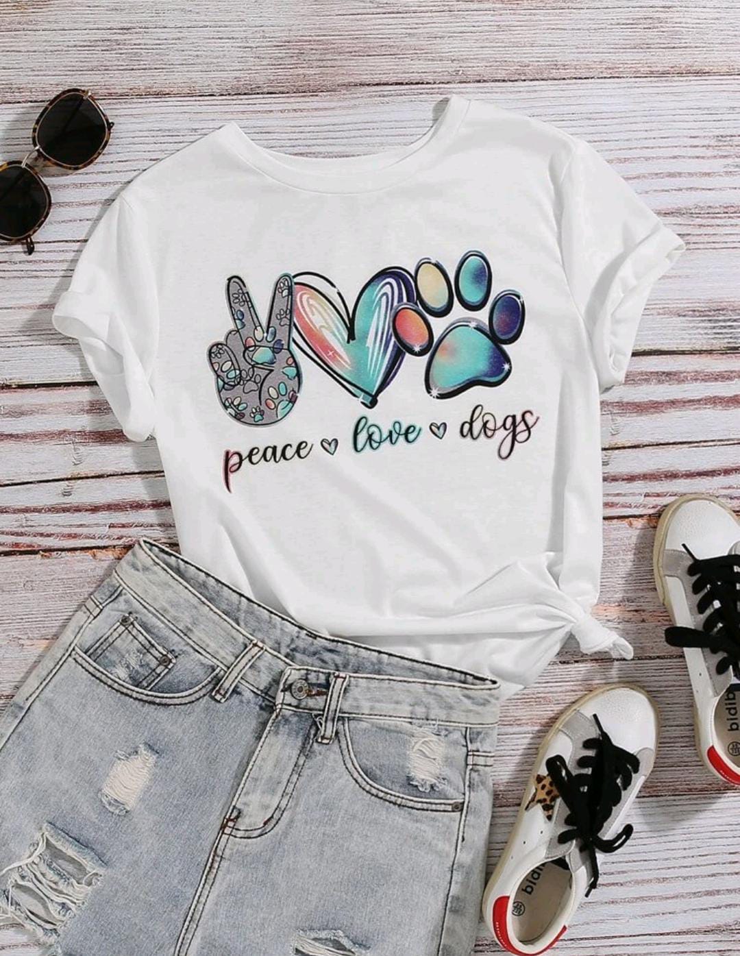 T-SHIRT PEACE, LOVE, DOG